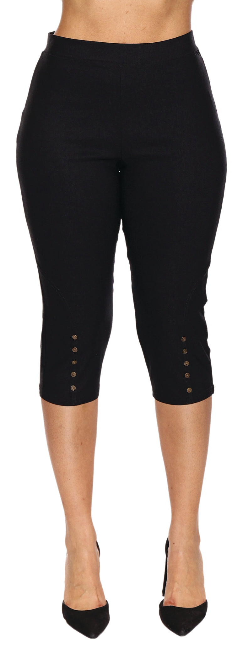 Papa-T1038-Stretch Capri W/Buttons-Black - The Coach Pyramids