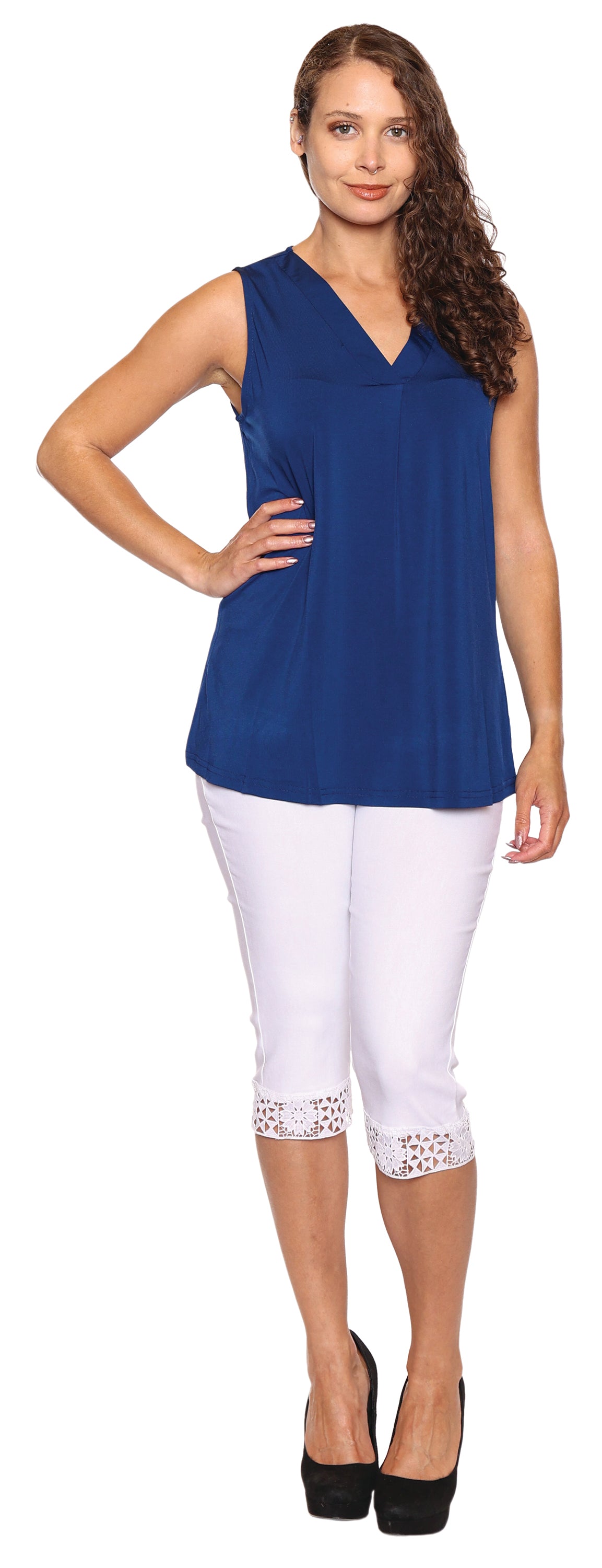 Papa Fashions-T3128/26-V Neck Flowy Tank-Royal - The Coach Pyramids