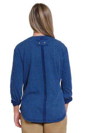 Tru Luxe-Fall/Winter 2025-T35344TM-Embroidered Slub Jersey Knit Top-Blue - The Coach Pyramids