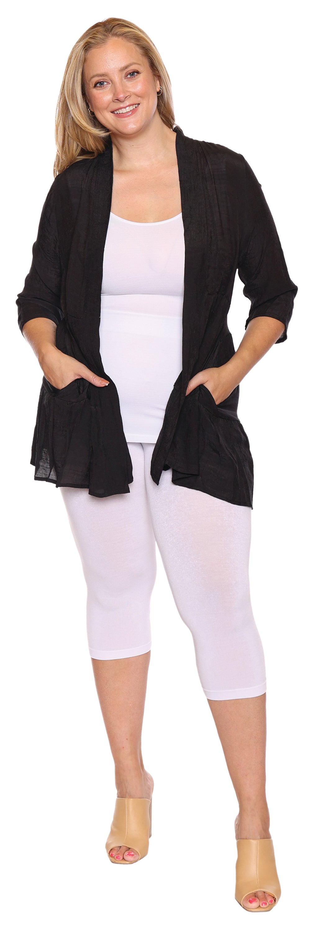 Papa Fashions Spring/Summer 2025-T4353-Layered Lightweight Cardigan W/Pockets-Black - The Coach Pyramids