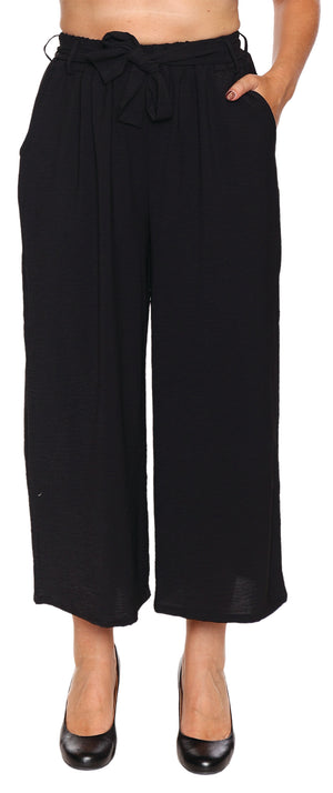 Papa Fashions Spring/Summer 2025-T4858-Crop Pant W/Belt And Pockets-Black