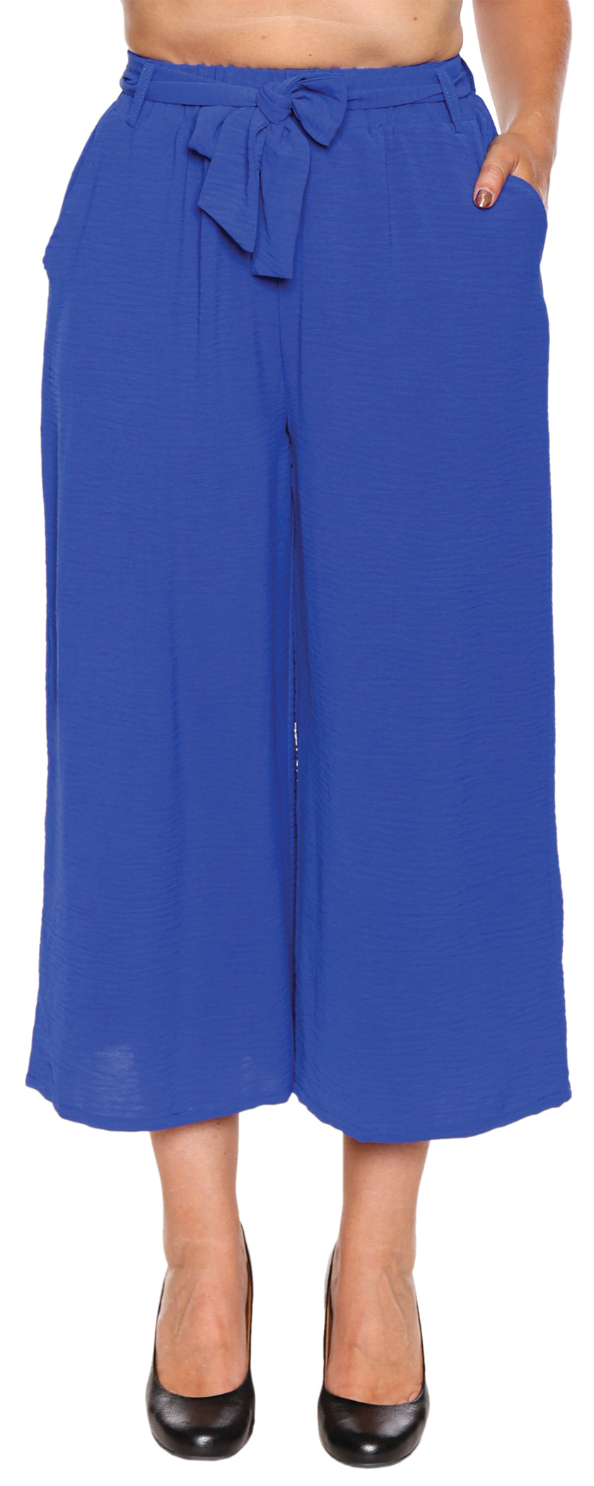 Papa Fashions Spring/Summer 2025-T4858-Crop Pant W/Belt And Pockets-Cobalt - The Coach Pyramids