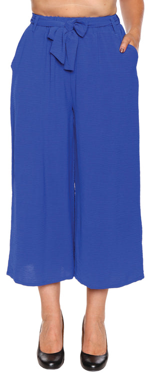 Papa Fashions Spring/Summer 2025-T4858-Crop Pant W/Belt And Pockets-Cobalt