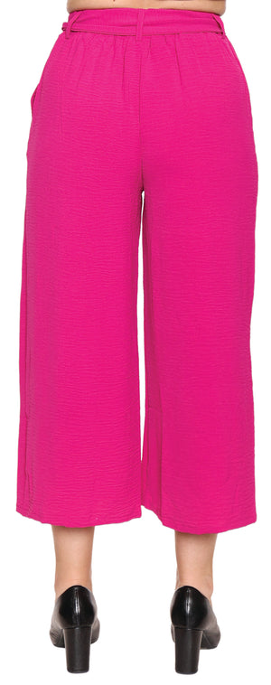 Papa Fashions Spring/Summer 2025-T4858-Crop Pant With Belt And Pockets-Magenta