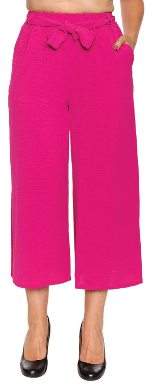 Papa Fashions Spring/Summer 2025-T4858-Crop Pant With Belt And Pockets-Magenta