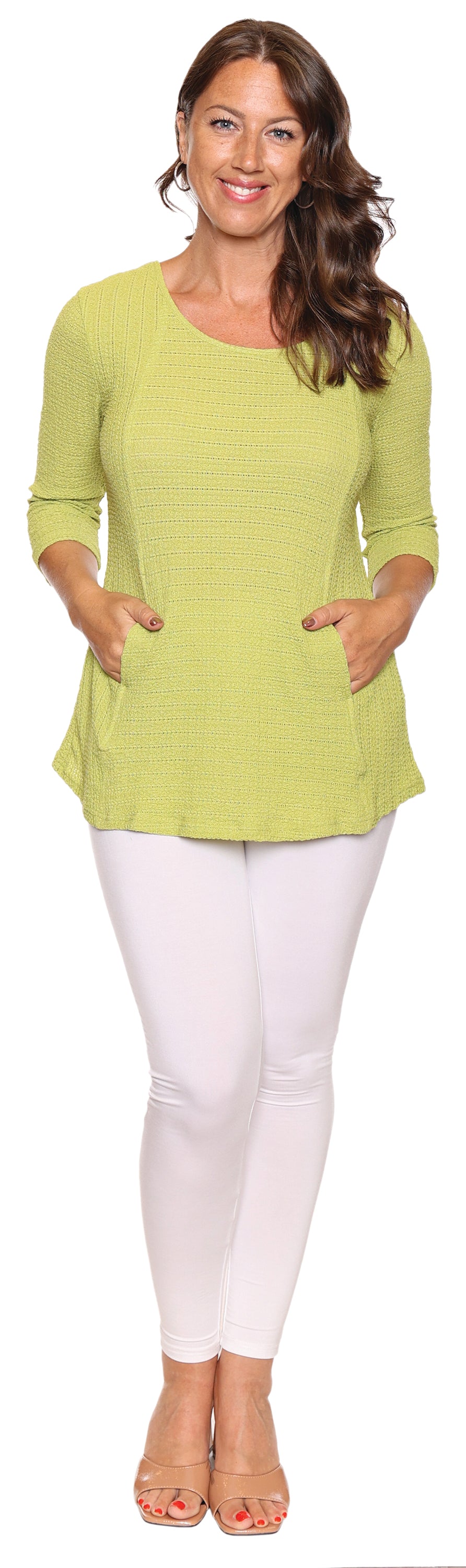 Papa Fashions Spring/Summer 2025-T4906-Textured Tunic W/Pockets-Lime - The Coach Pyramids