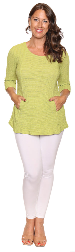 Papa Fashions Spring/Summer 2025-T4906-Textured Tunic W/Pockets-Lime