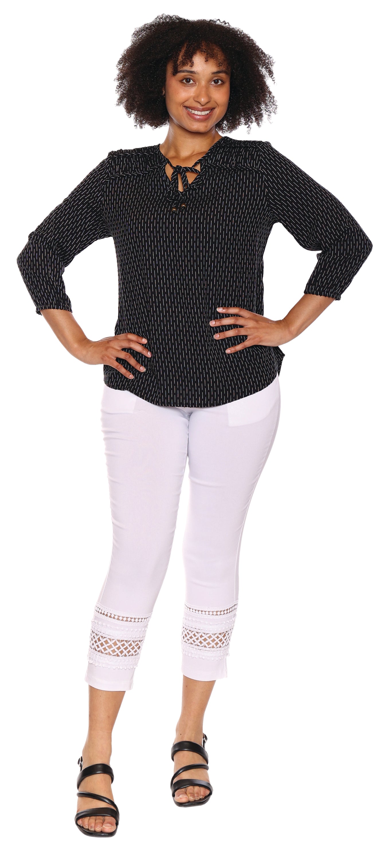 Papa Fashions Spring/Summer 2025-T4916-Printed Top W/3/4 Sleeves-Black - The Coach Pyramids