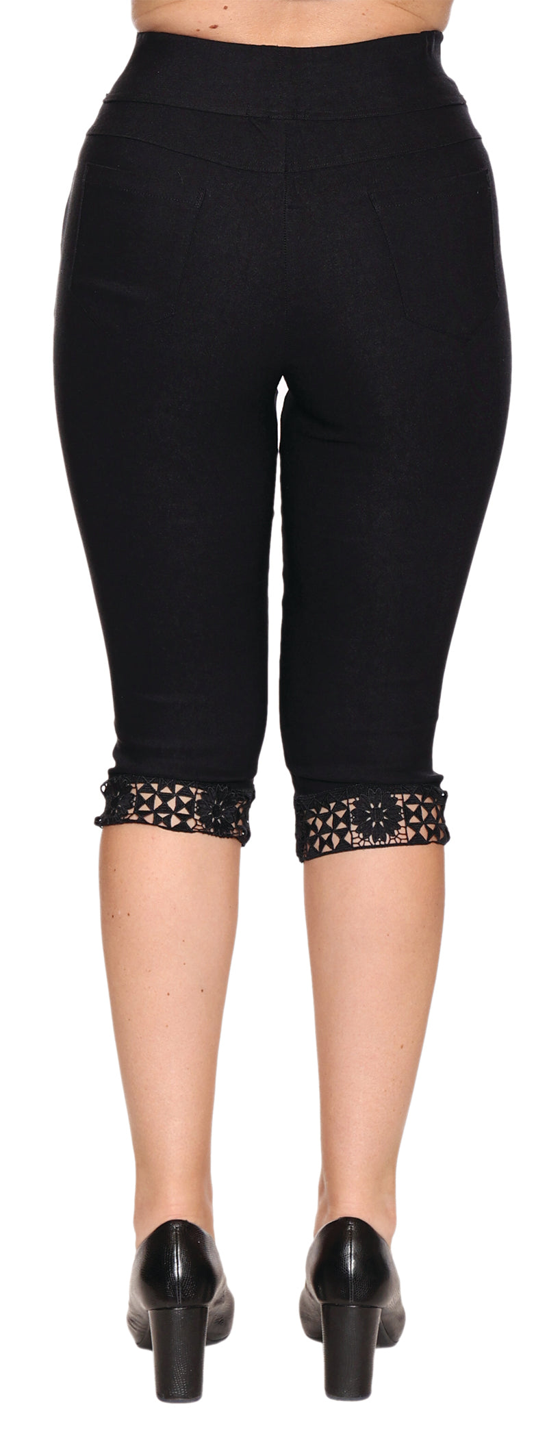 Papa Fashions Spring/Summer 2025-T4961-Lace Bottom Capri-Black - The Coach Pyramids