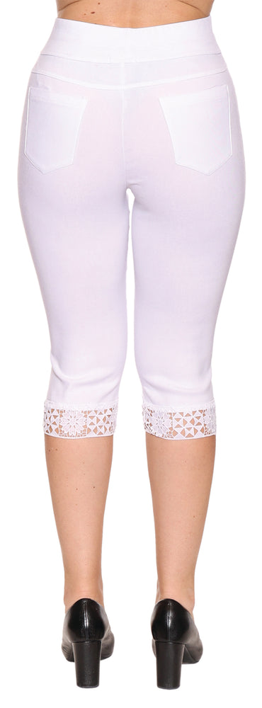 Papa Fashions Spring/Summer 2025-T4961-Lace Bottom Capri-White