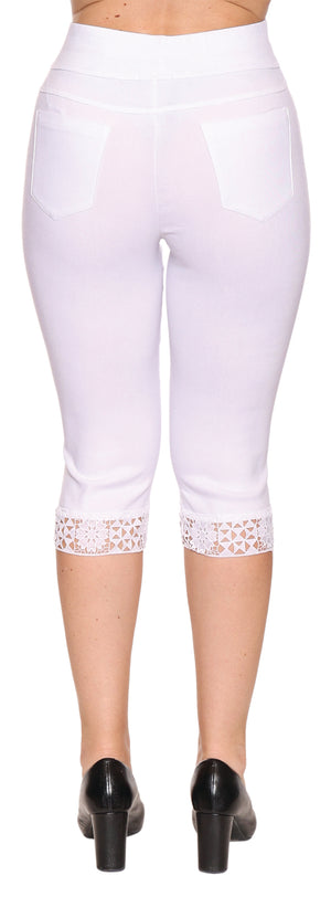 Papa Fashions Spring/Summer 2025-T4961-Lace Bottom Capri-White