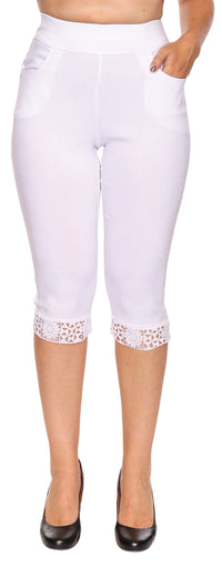 Papa Fashions Spring/Summer 2025-T4961-Lace Bottom Capri-White - The Coach Pyramids
