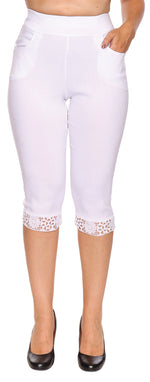 Papa Fashions Spring/Summer 2025-T4961-Lace Bottom Capri-White