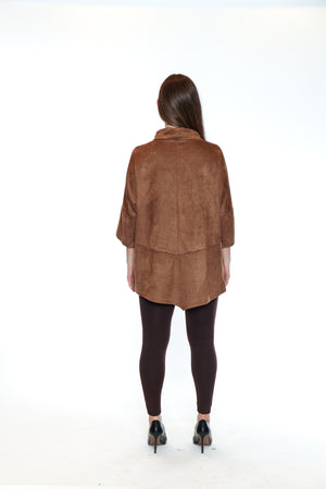 Papa Fashions Fall/Winter 2025-T5179-Faux Suede Cowl Neck Tunic W/Pockets-Camel - The Coach Pyramids