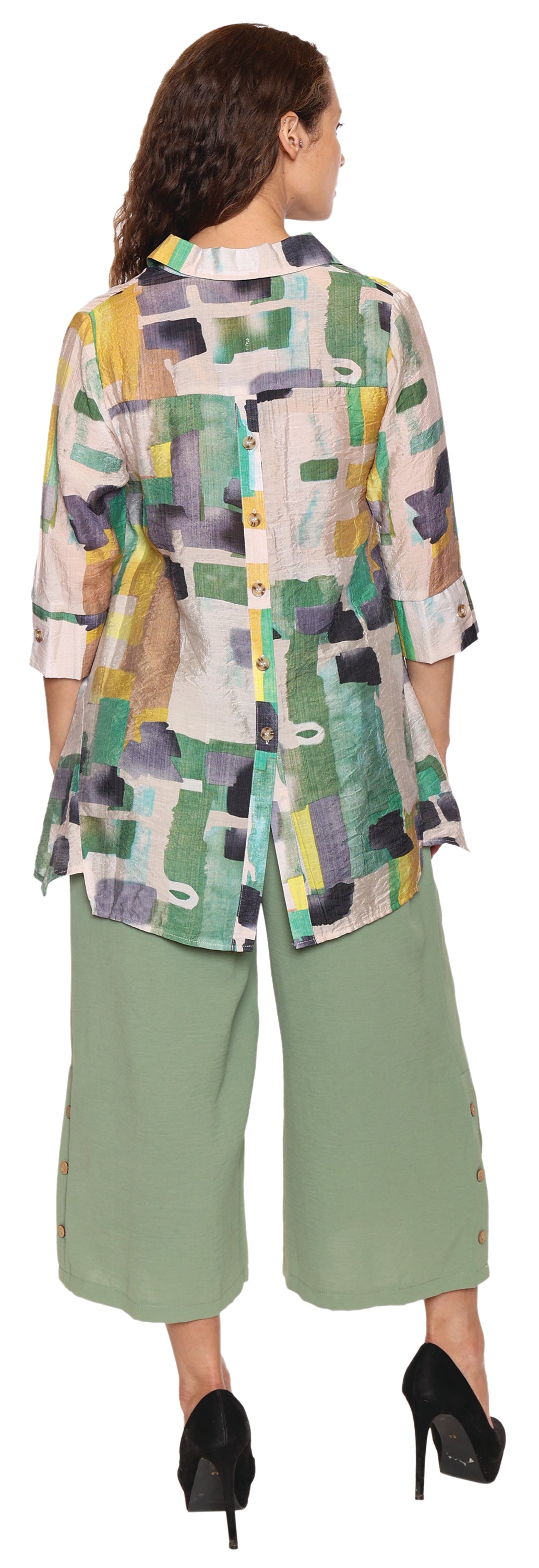 Papa Fashions Spring/Summer 2025-T5213-Printed Collared Tunic W/Button Back Detail-Multi - The Coach Pyramids