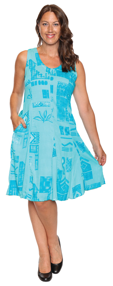 Papa Fashions Spring/Summer 2025-T5273-Crinkle Viscose Flare Dress W/Pockets-Turquoise