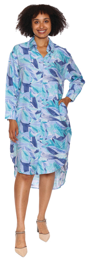 Papa Fashions Spring/Summer 2025-T5395-Printed Collared Long Tunic-Blue