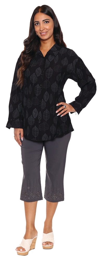 Papa Fashions Spring/Summer 2025-T5397-Printed Collared Shirt W/Double Button Detail-Black