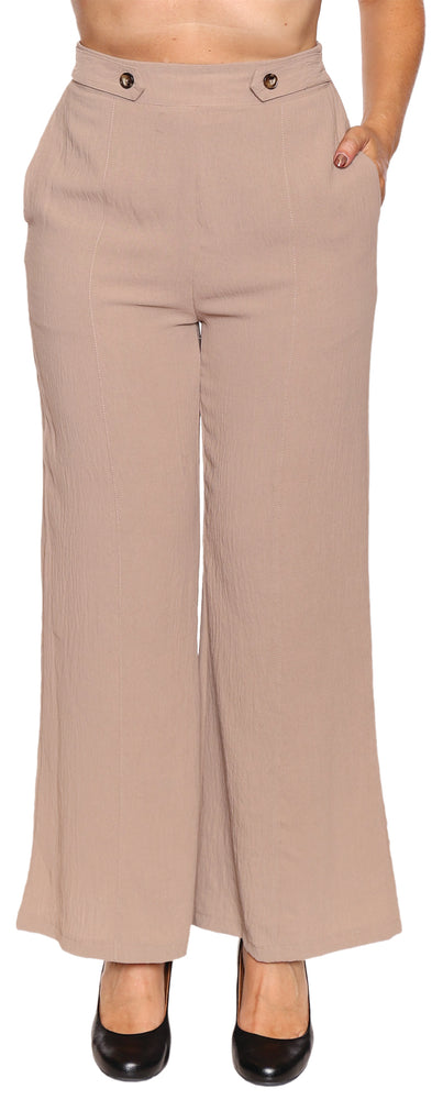 Papa Fashions Spring/Summer 2025-T5399-Palazzo Pant W/Button Detail And Pockets-Taupe