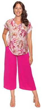 Papa Fashions Spring/Summer 2025-T5405-Printed V Neck Top-Magenta