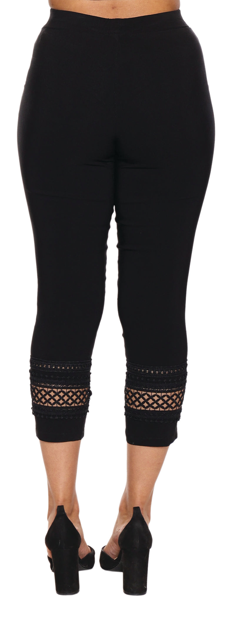 Papa Fashions Spring/Summer 2025-T5414-Lace Bottom Stretch Cotton Pant W/Pockets-Black - The Coach Pyramids