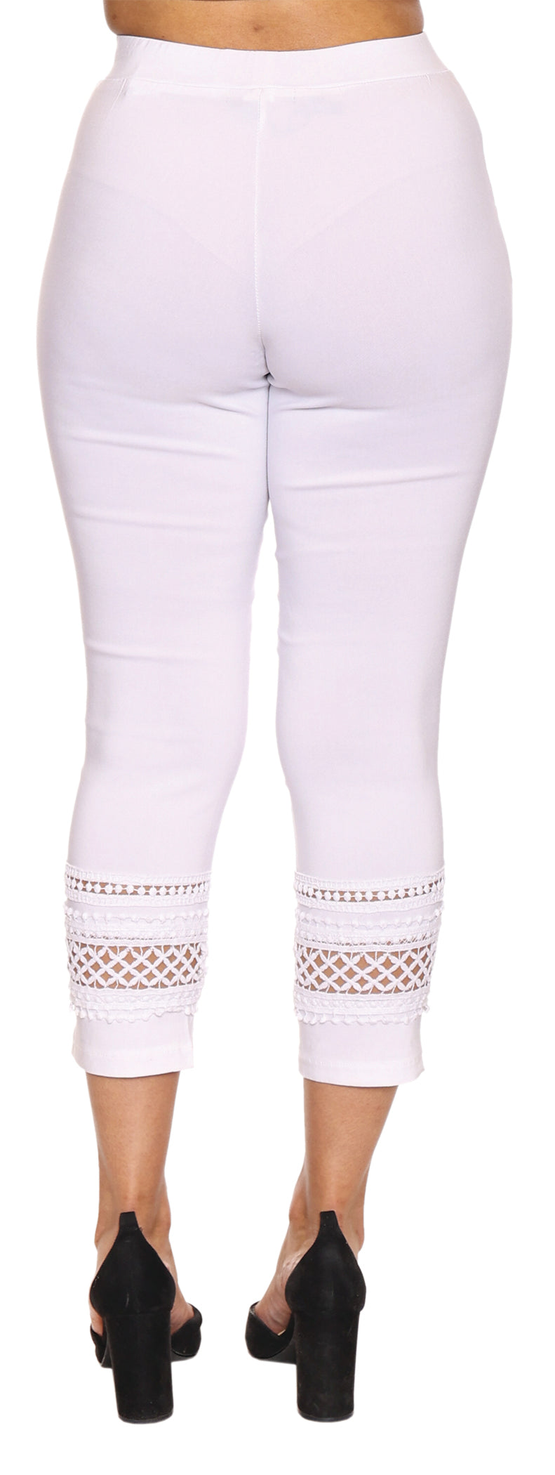 Papa Fashions Spring/Summer 2025-T5414-Lace Bottom Stretch Cotton Pant W/Pockets-White - The Coach Pyramids