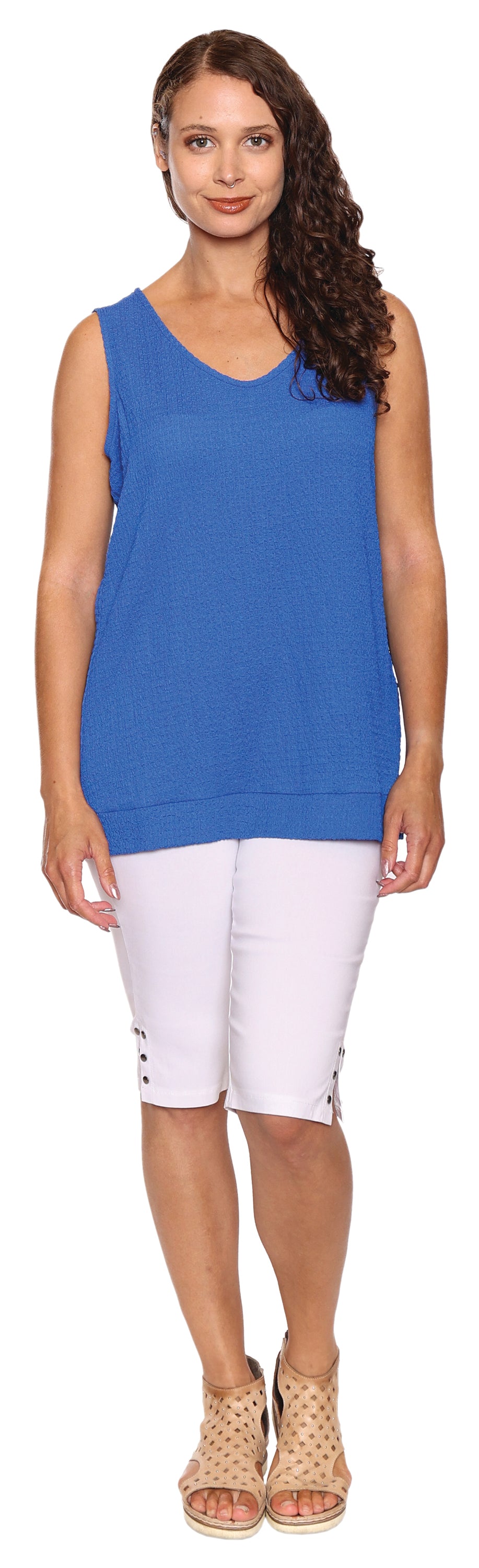 Papa Fashions Spring/Summer 2025-T5432-Textured Tank W/Slit-Royal Blue - The Coach Pyramids