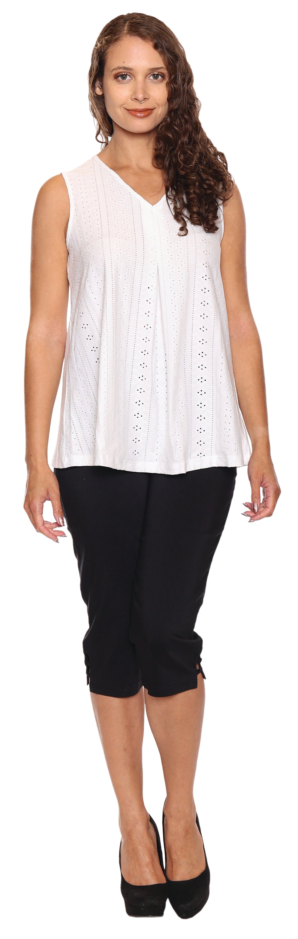 Papa Fashions Spring/Summer 2025-T5437-V Neck Layer Eye Let Tank-White - The Coach Pyramids