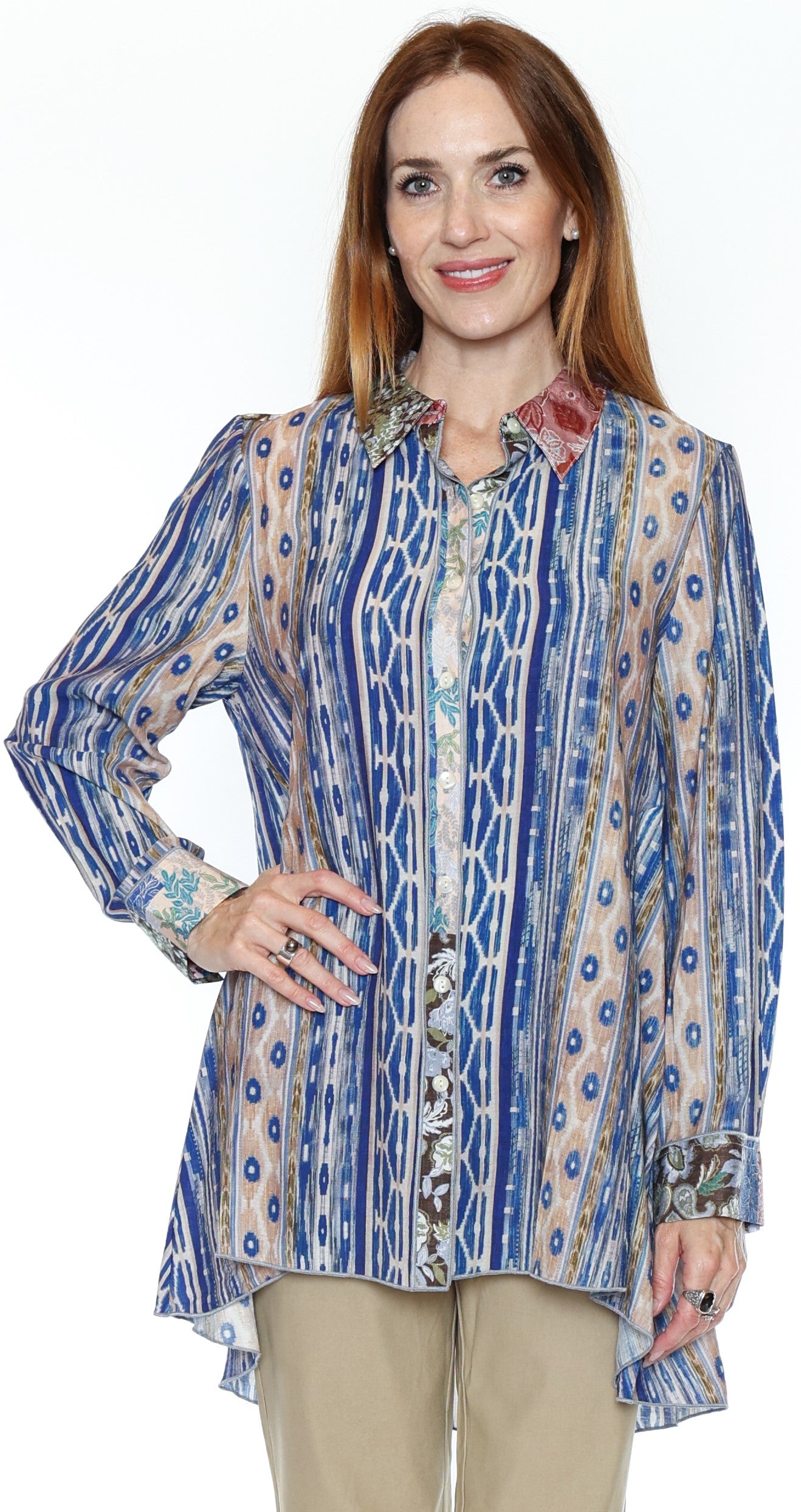 Papa Fashions-T5494-Collard Tunic-Multi - The Coach Pyramids