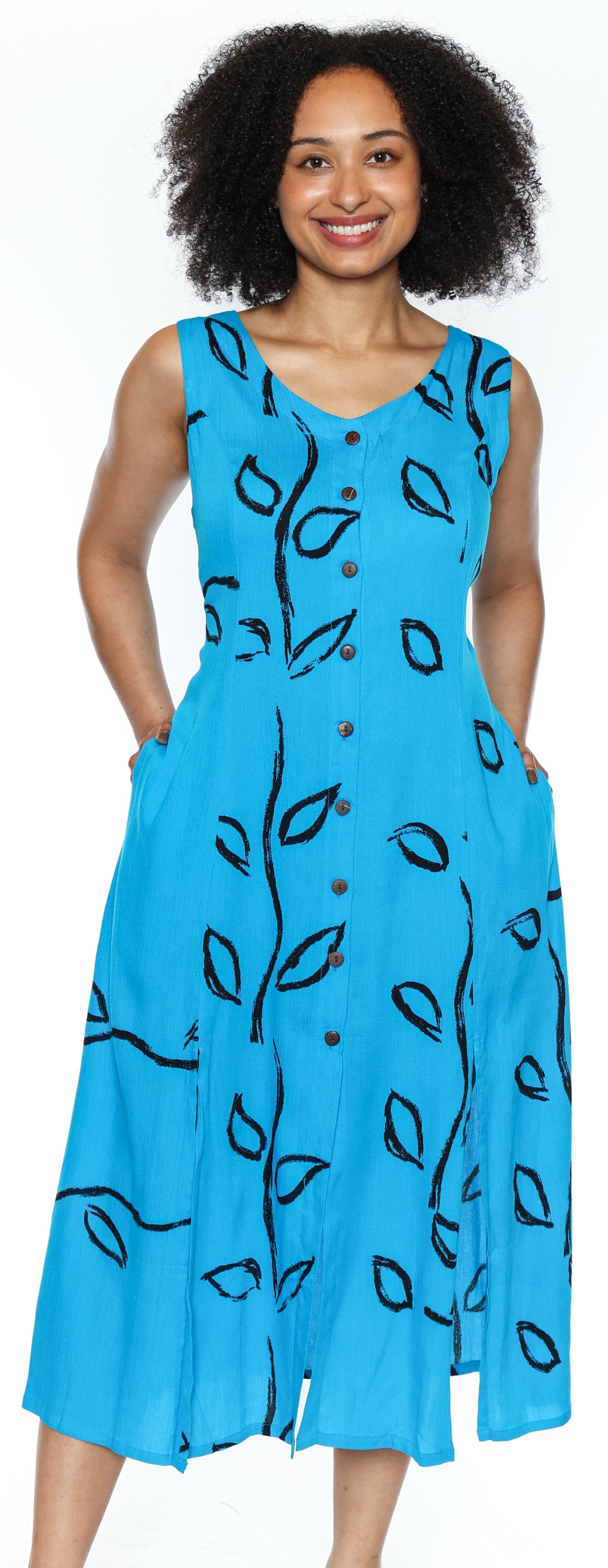 Papa Fashions-T5670-Printed Dress W/Back Tie-Turquoise - The Coach Pyramids
