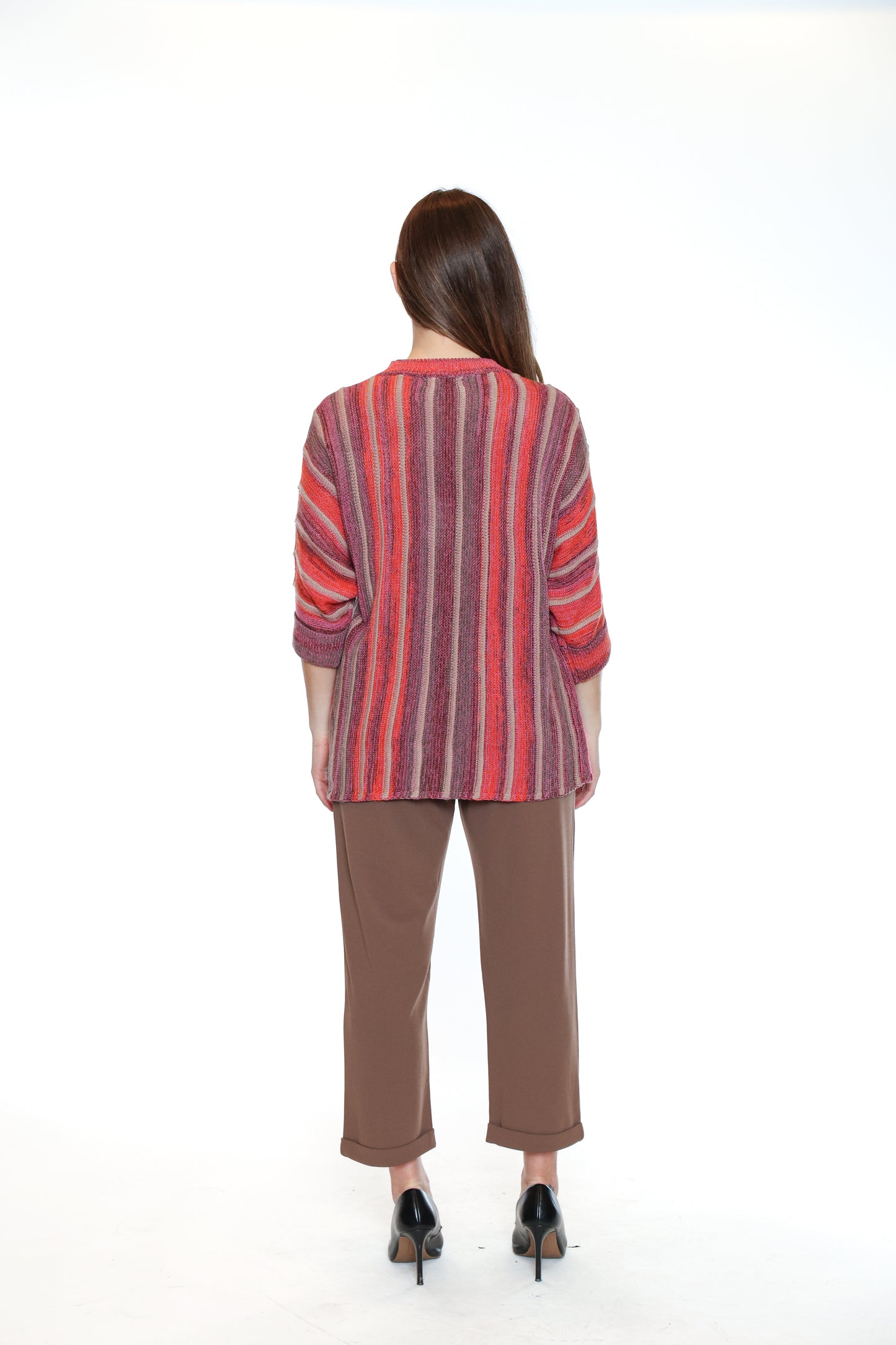 Papa Fashions Fall/Winter 2025-T5717-Striped 3/4 Sleeve Sweater-Multi - The Coach Pyramids
