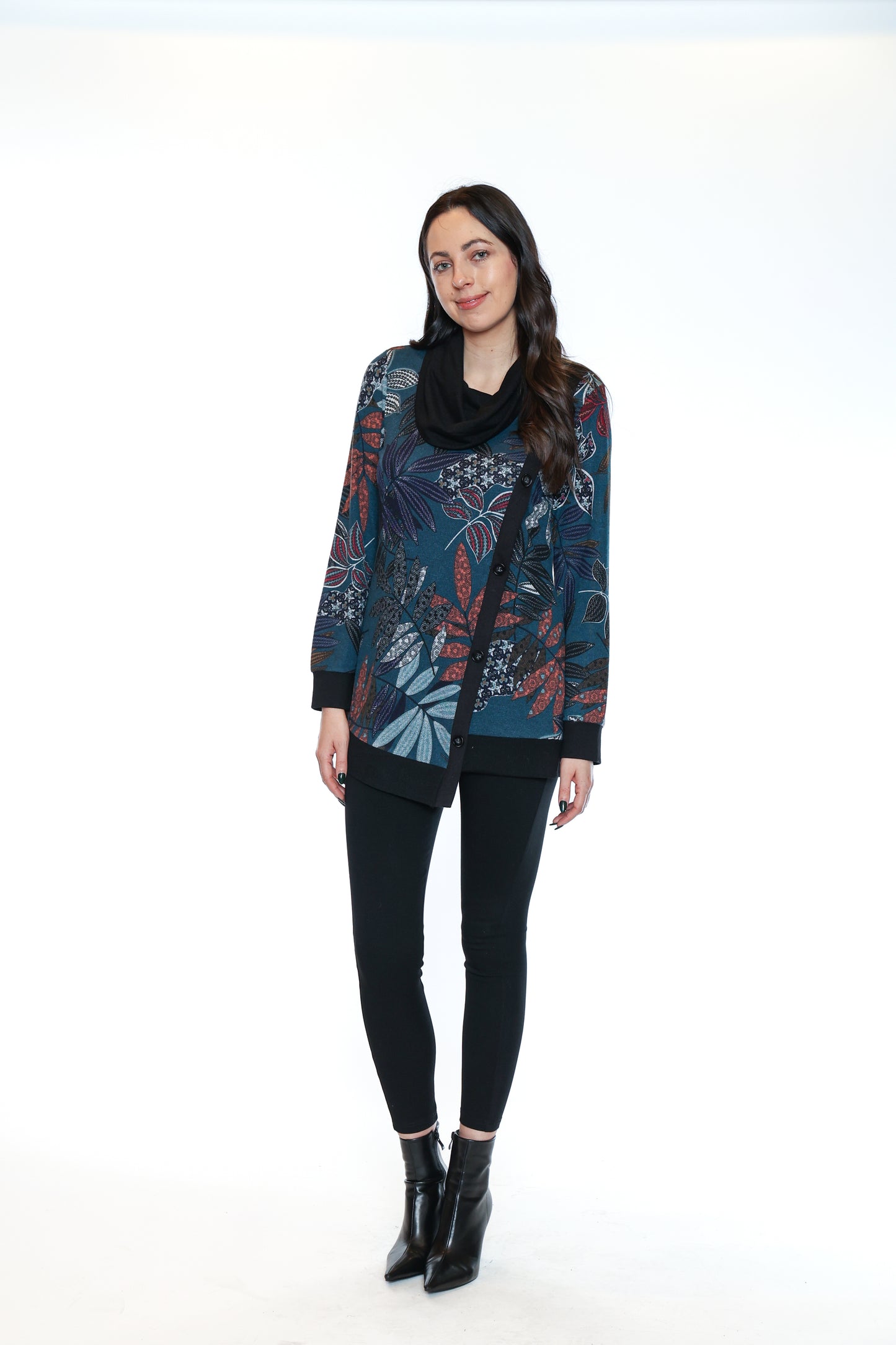 Papa Fashions Fall/Winter 2025-T5735-Brush Cowl Neck Tunic W/Button Detail-Teal - The Coach Pyramids
