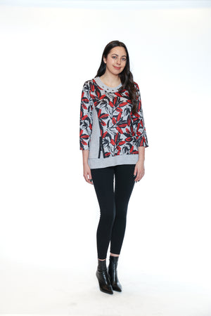 Papa Fashions Fall/Winter 2025-T5740-Brush Fabric Top W/Grommet And Zip Detail-Red - The Coach Pyramids