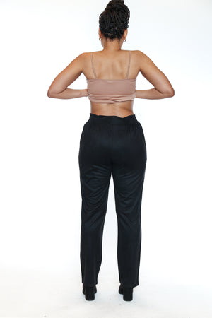 Papa Fashions Fall/Winter 2025-T5755-Faux Suede Elastic Waist Pant W/Pockets-Black - The Coach Pyramids