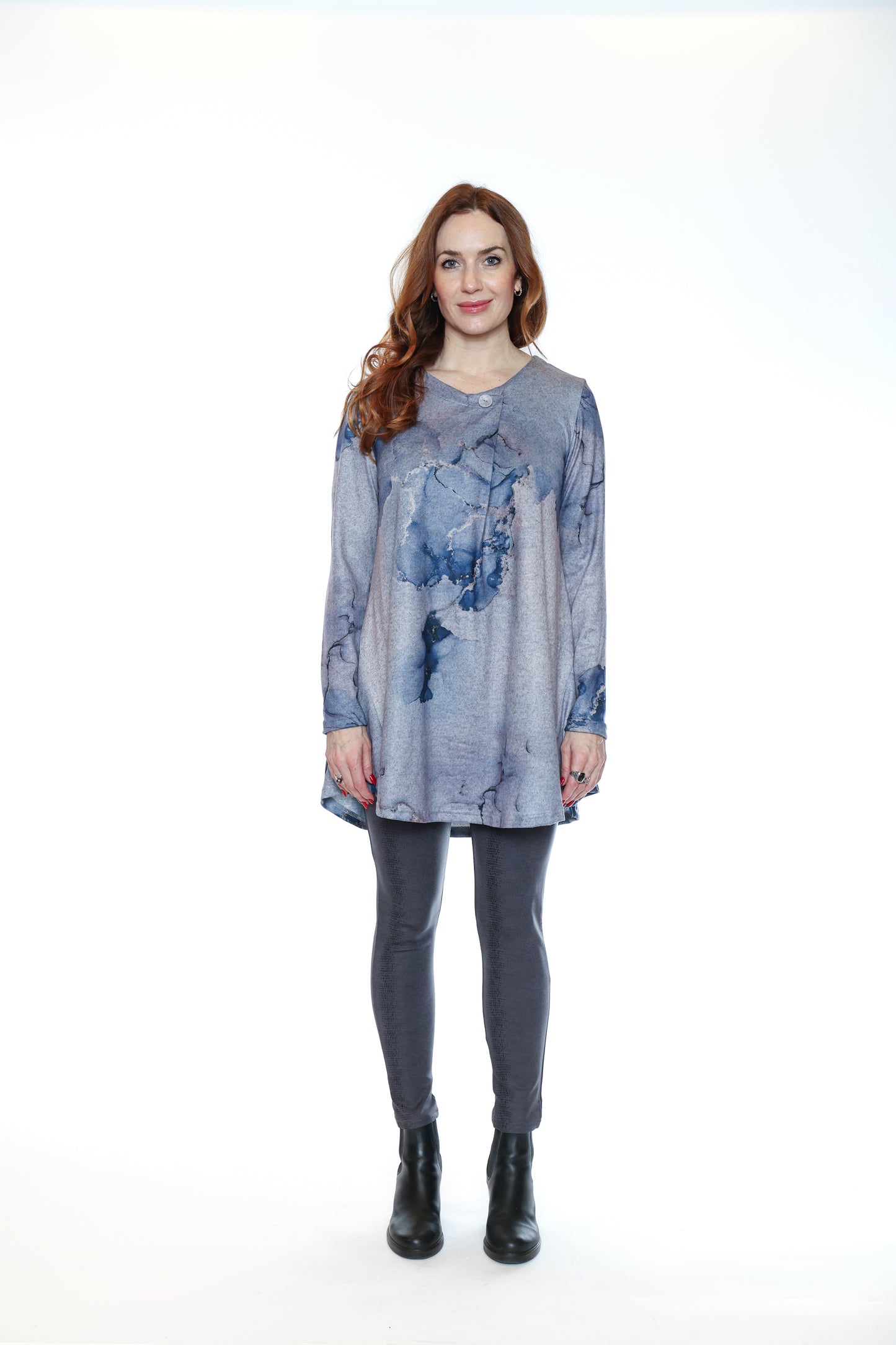Papa Fashions Fall/Winter 2025-T5758-Printed Tunic W/Button Detail-Lilac - The Coach Pyramids