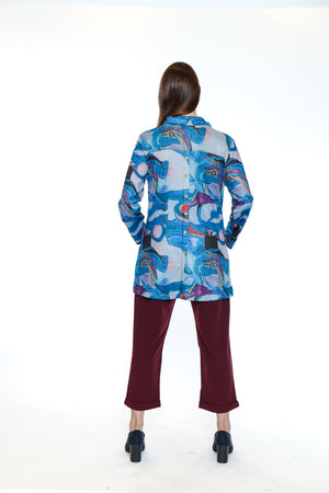 Papa Fashions Fall/Winter 2025-T5782-Printed Cowl Neck Tunic W/Pockets And Buttons-Multi - The Coach Pyramids