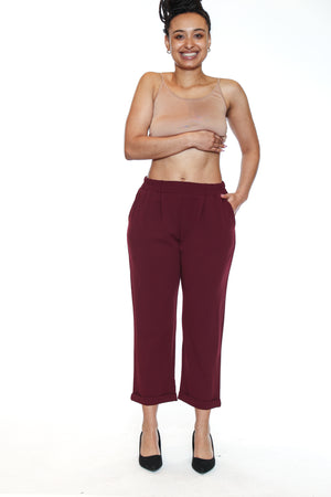 Papa Fashions Fall/Winter 2025-T5783-Scuba Crepe Crop Pant W/Pockets-Wine - The Coach Pyramids