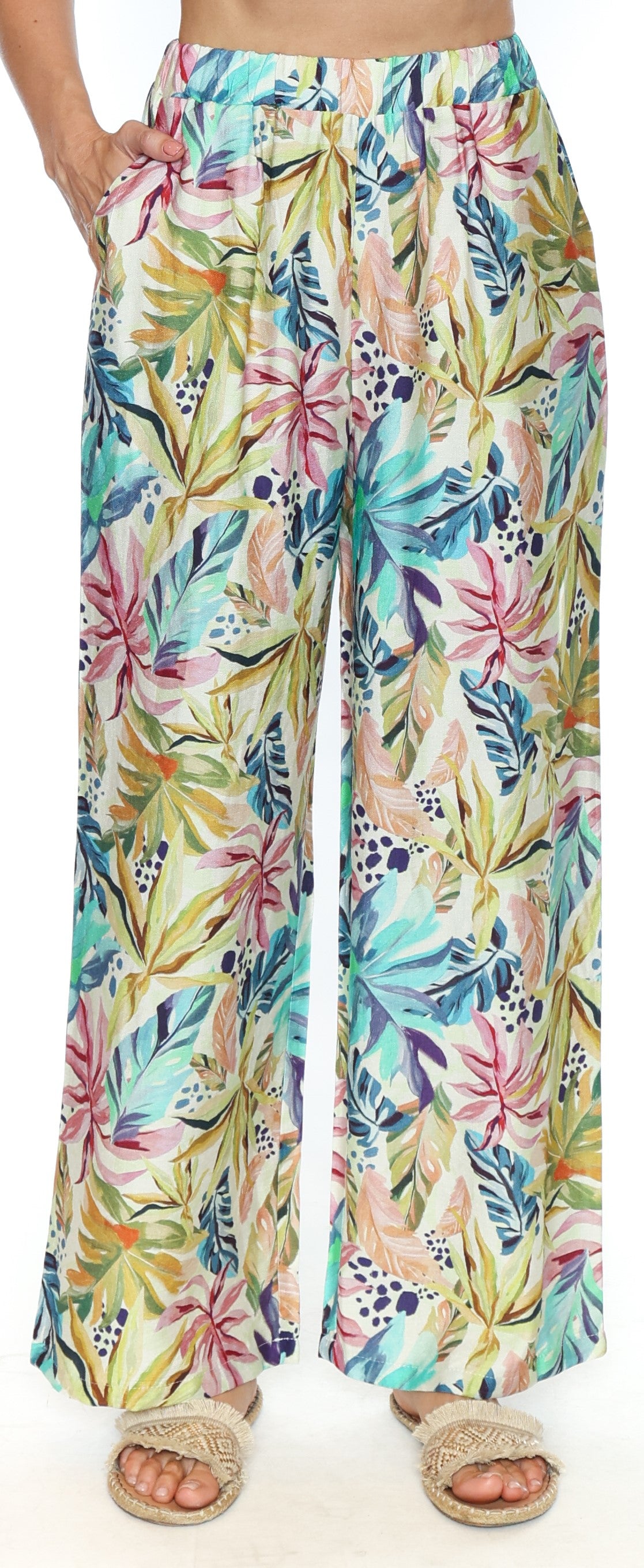 Papa Fashions-T5799-Printed Wide Leg Pants-Multi - The Coach Pyramids
