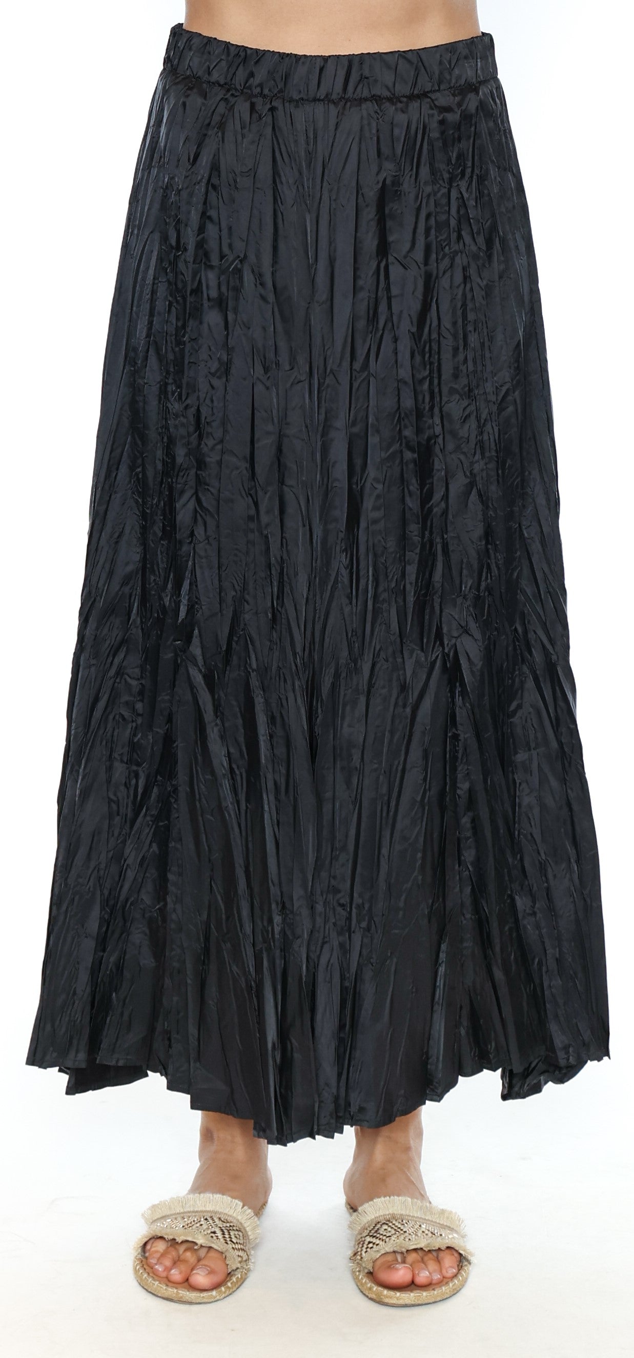 Papa Fashions-T6029-Crinkle Pleated Skirt-Black - The Coach Pyramids