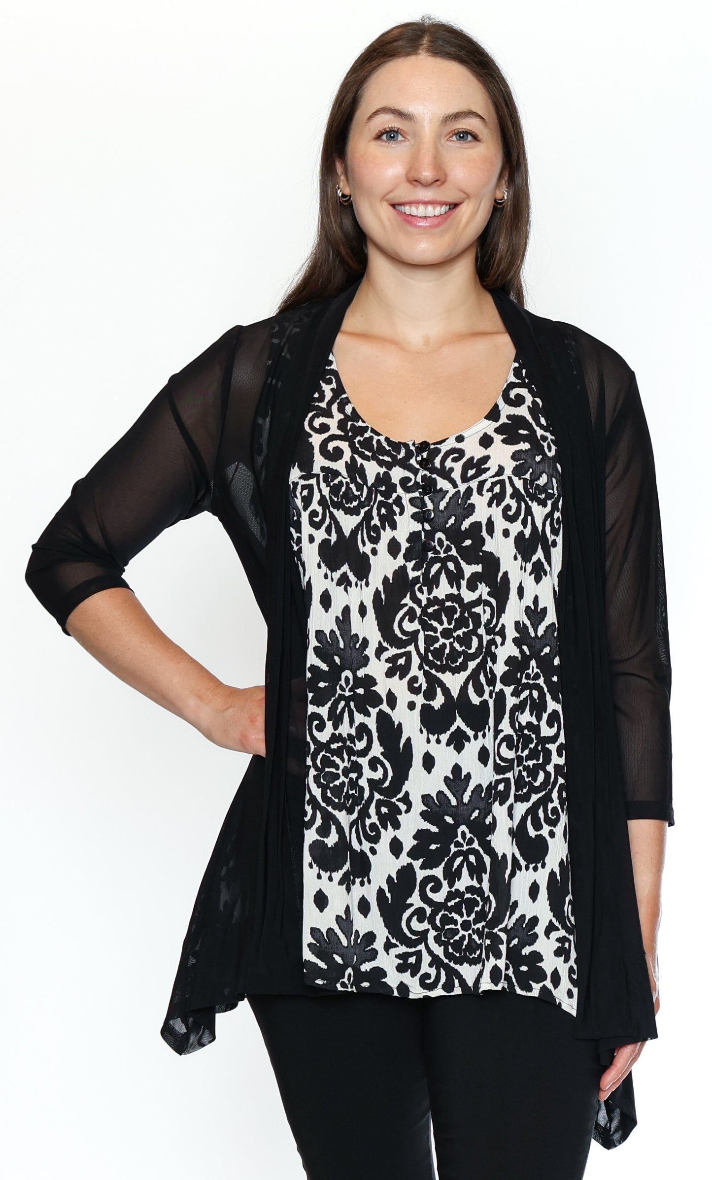 Papa Fashions-T6127-Sheer Open Cardigan-Black - The Coach Pyramids