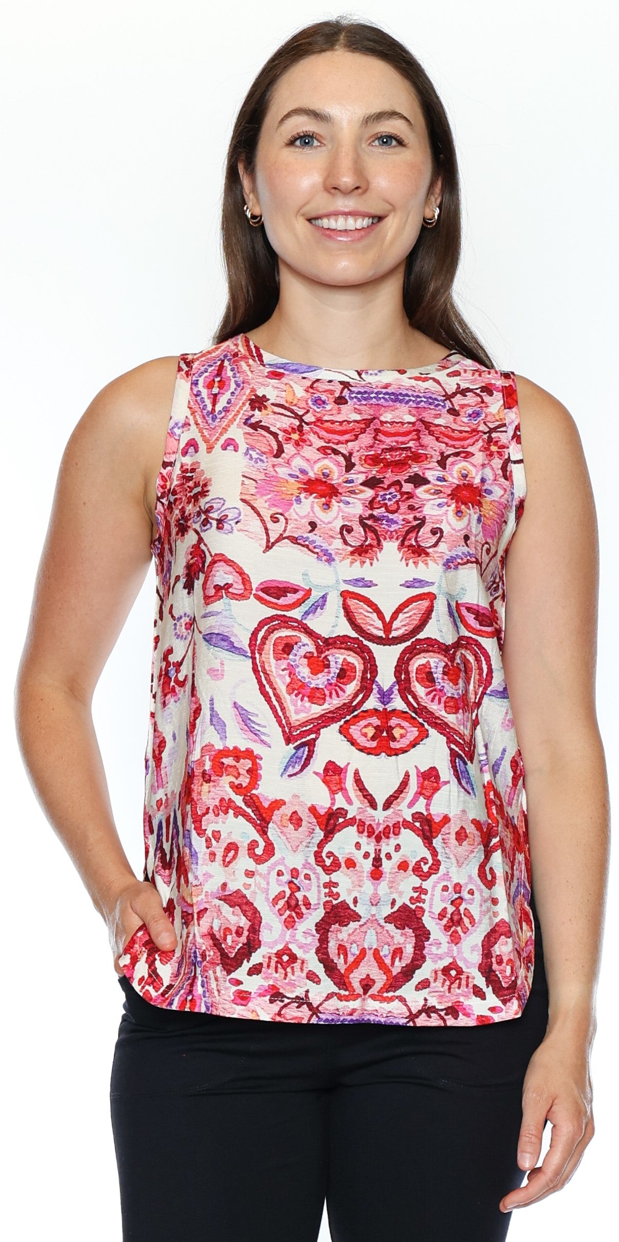 Papa Fashions-T6142-Printed Tank-Fuchsia - The Coach Pyramids