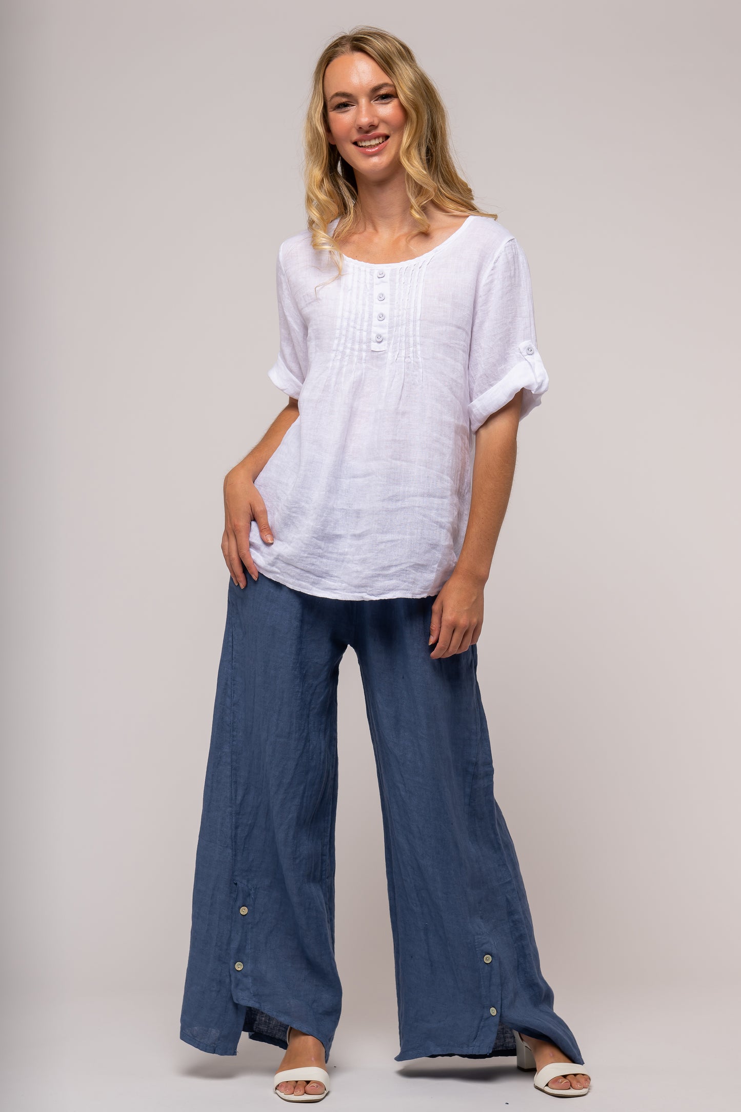 Linen Luv Spring/Summer 2024-TP1289-11-French Linen Top-Bianco - The Coach Pyramids