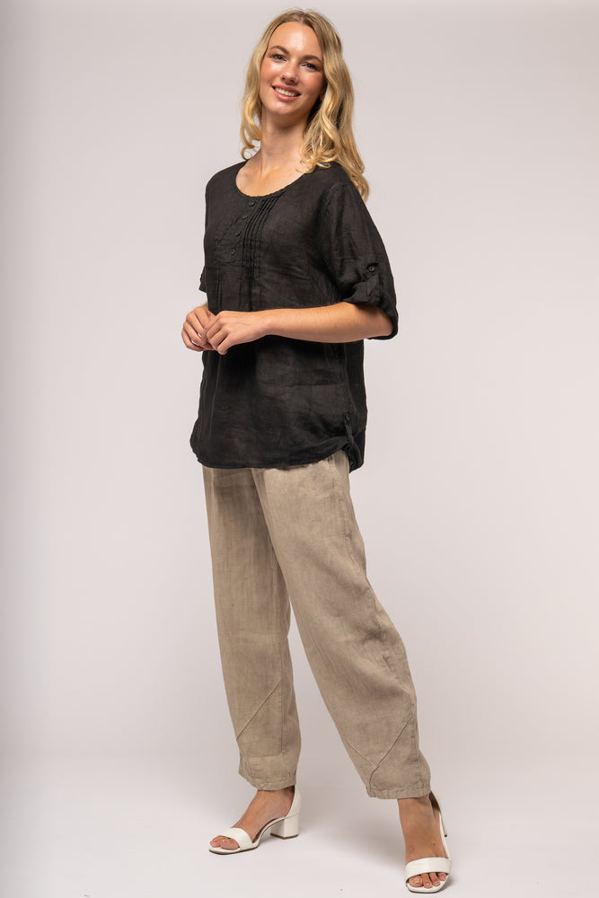 Linen Luv Spring/Summer 2024-TP1289-74-French Linen Top-Nero - The Coach Pyramids