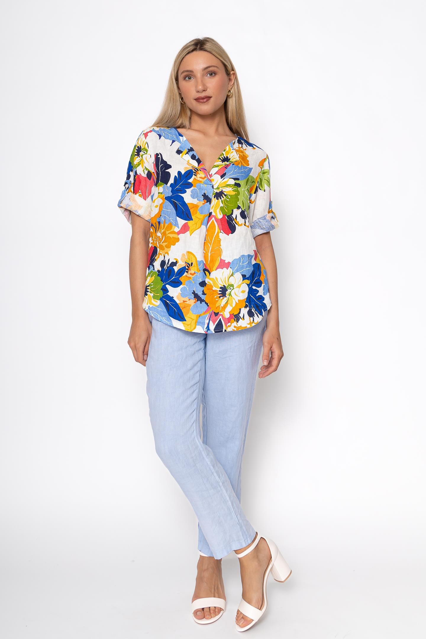 Linen Luv Spring/Summer 2025-TP1483-128-French Linen Blouse-Royal - The Coach Pyramids