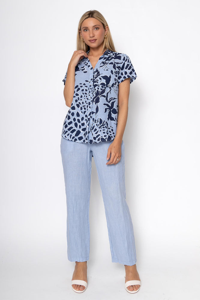 Linen Luv Spring/Summer 2025-TP1485-31-French Linen Blouse-Ciel - The Coach Pyramids