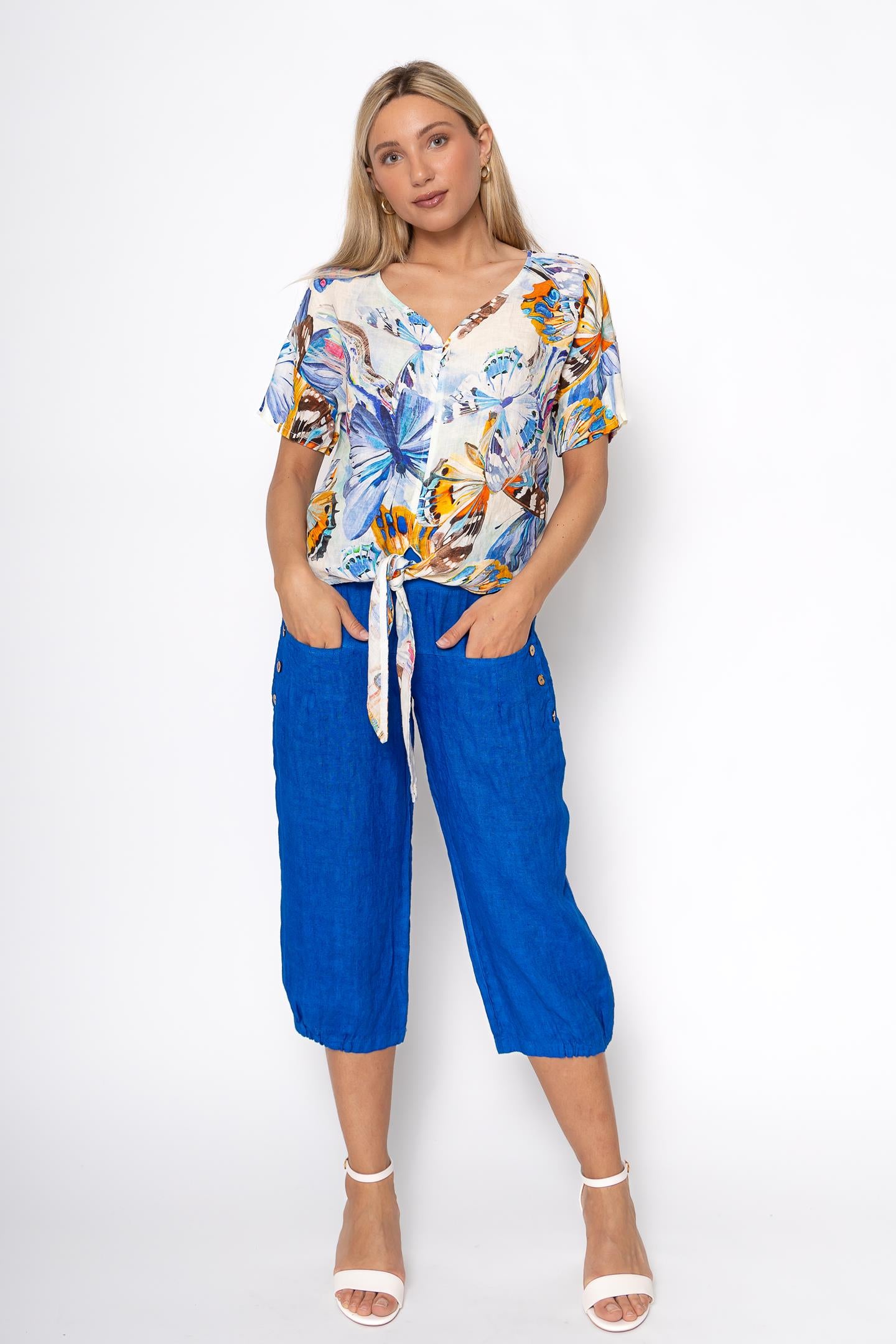 Linen Luv Spring/Summer 2025-TP1497-128-French Linen Blouse-Royal - The Coach Pyramids
