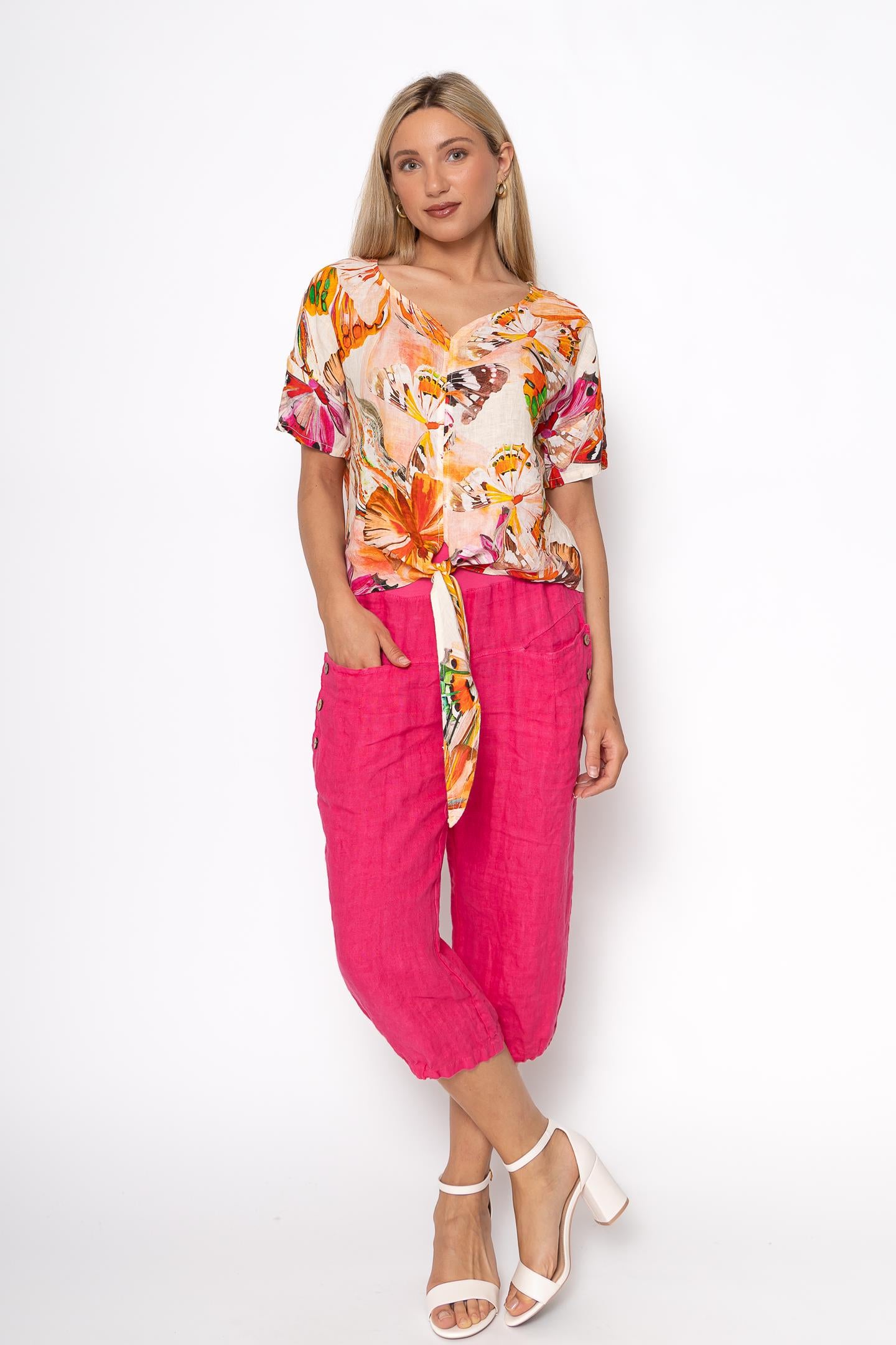 Linen Luv Spring/Summer 2025-TP1497-43-French Linen Blouse-Fuxia - The Coach Pyramids