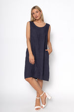 Linen Luv Spring/Summer 2025-TP1504-71-French Linen Dress-Navy - The Coach Pyramids