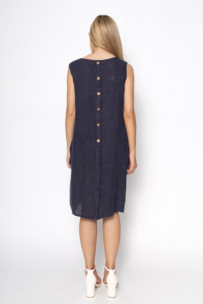 Linen Luv Spring/Summer 2025-TP1504-71-French Linen Dress-Navy - The Coach Pyramids