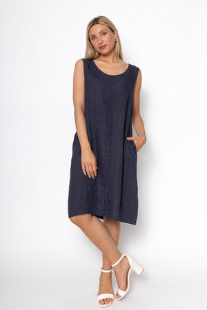 Linen Luv Spring/Summer 2025-TP1504-71-French Linen Dress-Navy - The Coach Pyramids